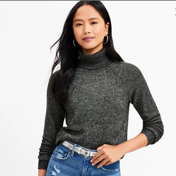 Loft Petite Grey Stitchy Turtleneck Sweater - Picture 1 of 4